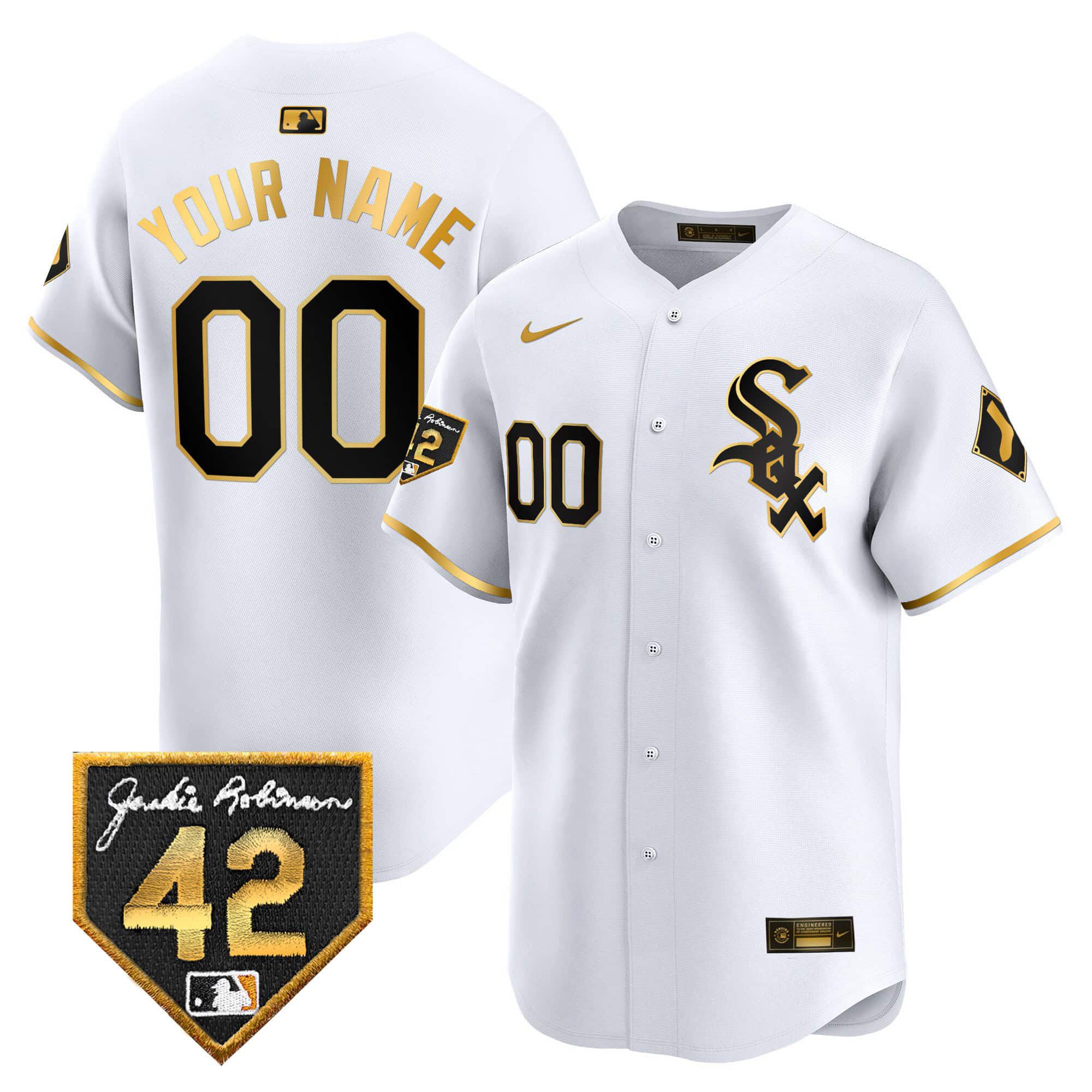 Men Chicago White Sox White Nike 2024 Jackie Robinson Patch Vapor Premier Limited Custom MLB Jersey